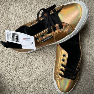 Superga Gold Sneakers with Fur